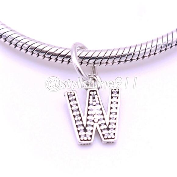Authentic PANDORA Letter W Dangle with Zirconia - Picture 1 of 9